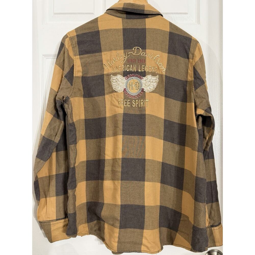 Harley-Davidson Womens Button Shirt Yellow Fall Plaid Long Sleeve Cuff Pockets M - Picture 3 of 3